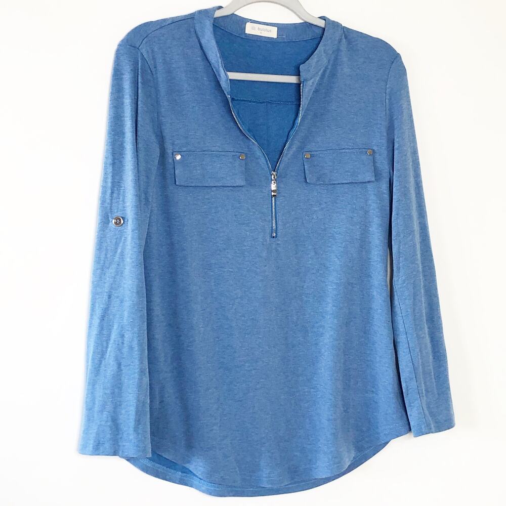 Bulotus Womens Top Long Sleeve Small Stretchy Blue Soft